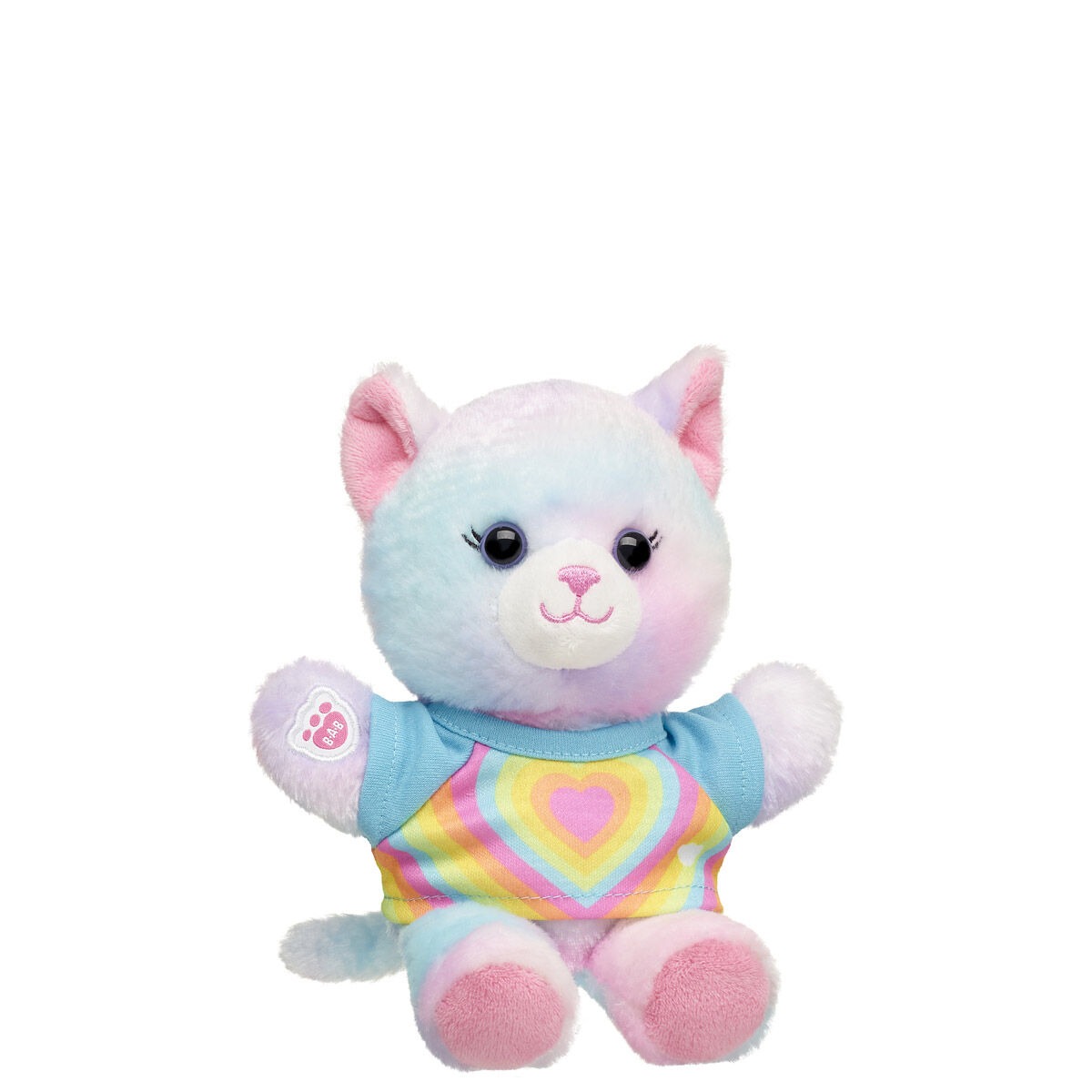 Build-A-Bear Mini Beans Pastel Swirl Kitty Stuffed Animal Rainbow Heart Gift Set