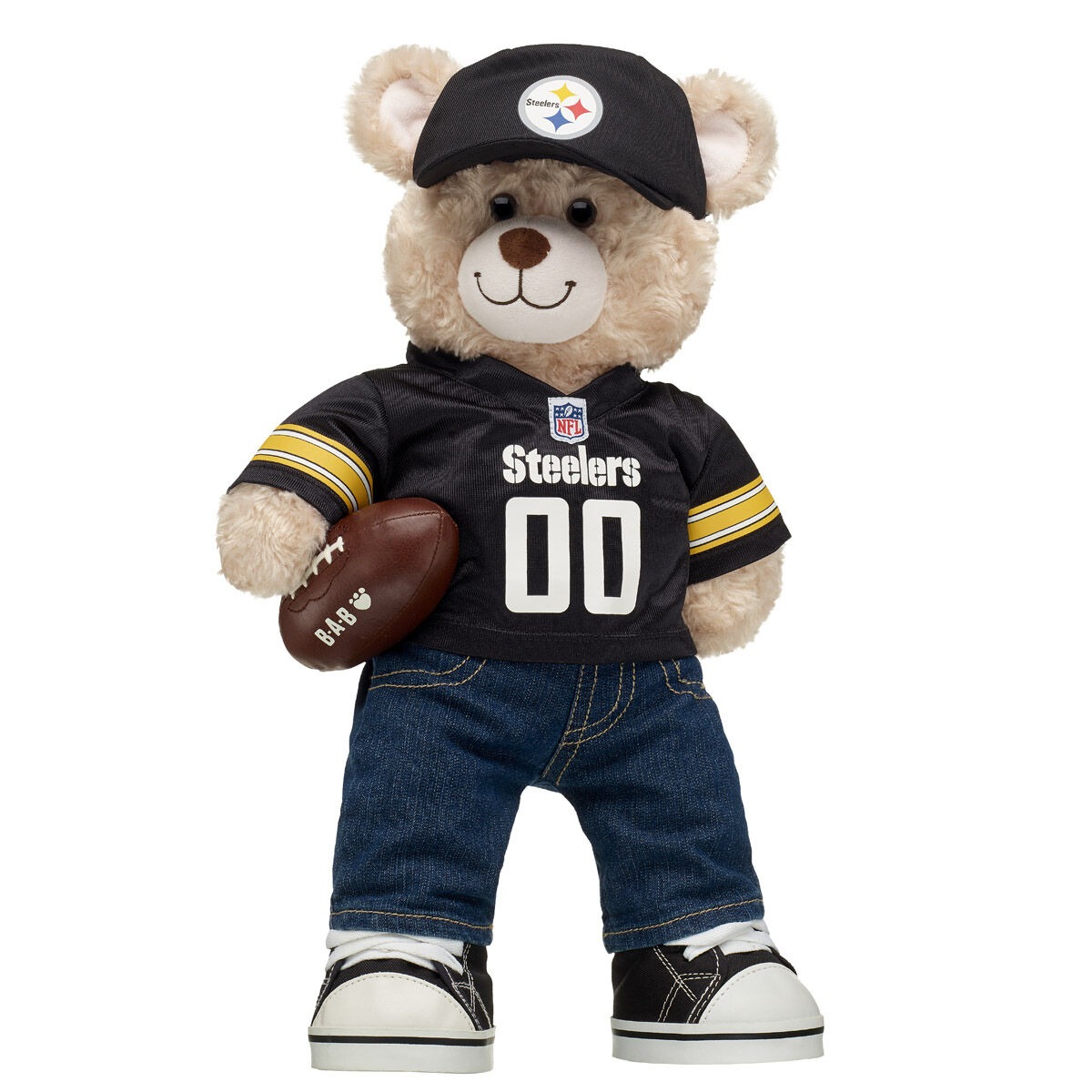 Happy Hugs Teddy Bear Pittsburgh Steelers Fan Hat and Football Gift Set