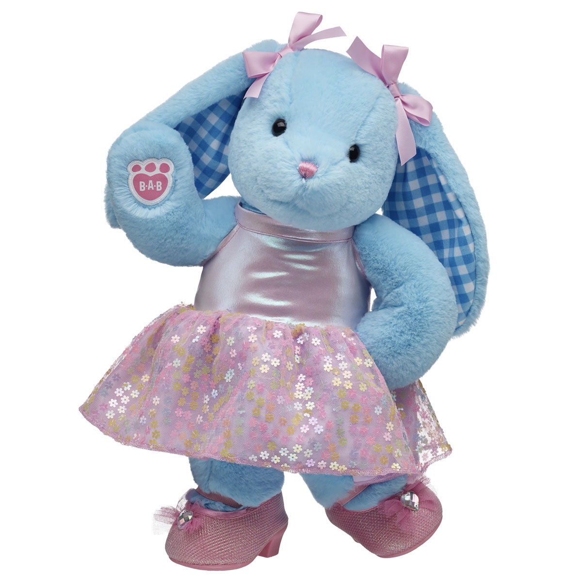 Blue Gingham Pawlette Bunny Plush Sequin Dress Gift Set