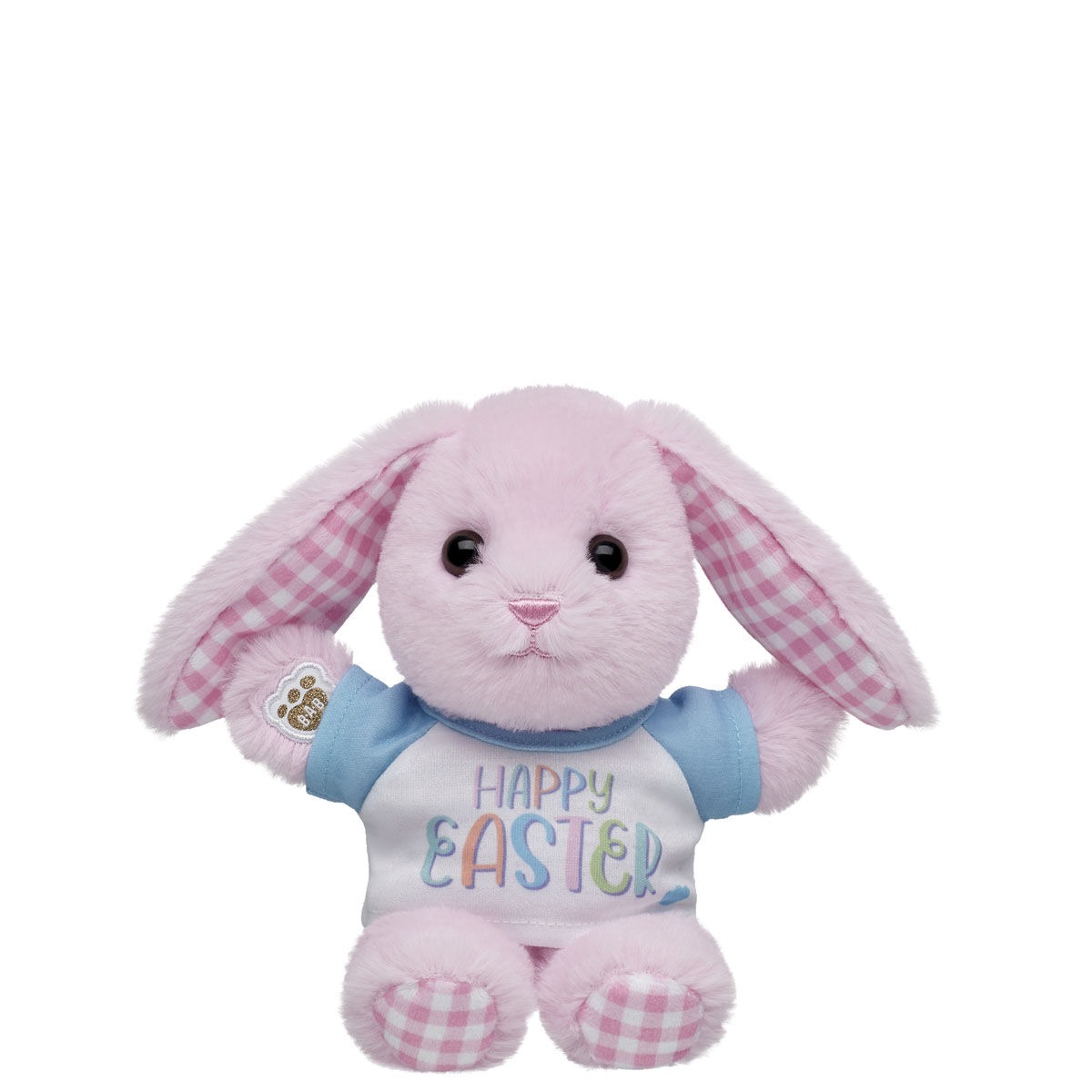 Build-A-Bear Mini Beans Pink Gingham Pawlette Bunny Plush with Happy Easter T-Shirt