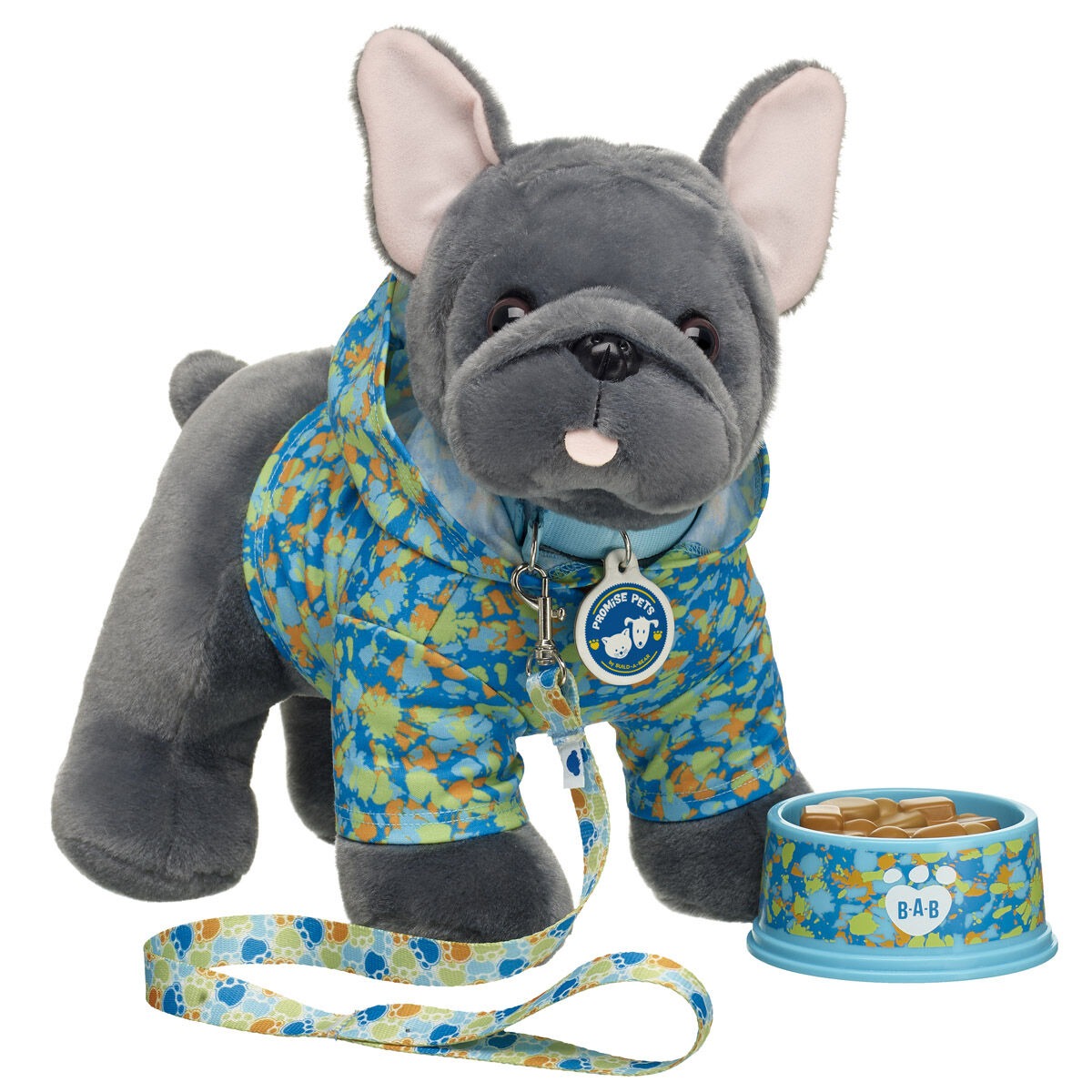 Promise Pets French Bulldog Stuffed Animal Hoodie, Bowl & Leash Gift Set