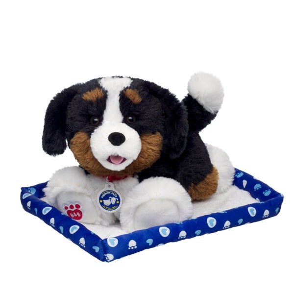 Promise Pets Bernese Mountain Dog Stuffed Animal with Blue Bed