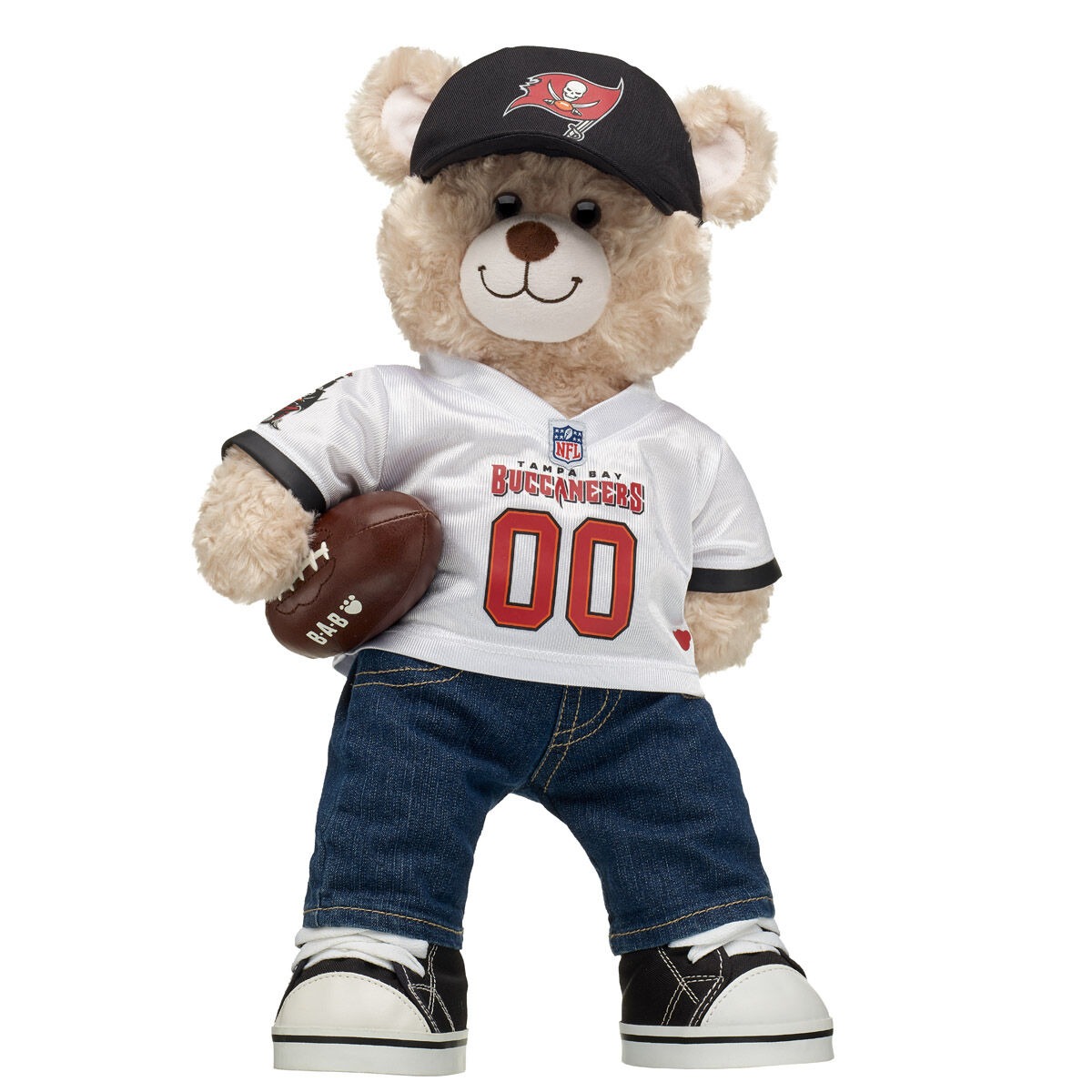 Happy Hugs Teddy Bear Tampa Bay Buccaneers Fan Hat and Football Gift Set