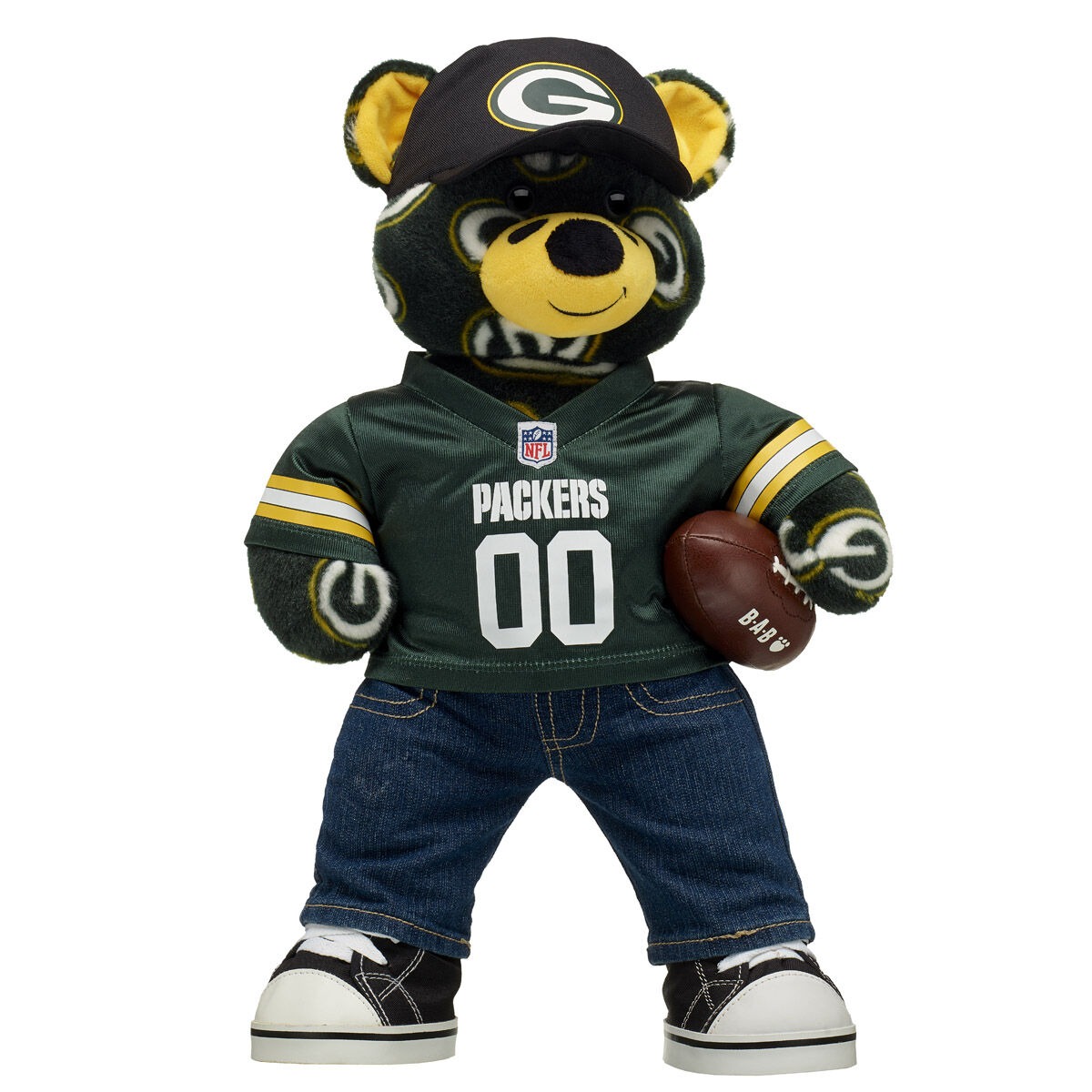 Green Bay Packers Football Teddy Bear Fan Hat and Football Gift Set