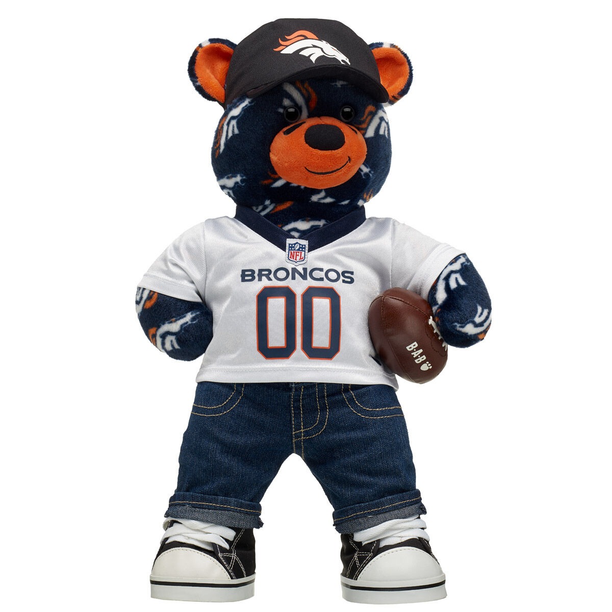 Denver Broncos Football Teddy Bear Fan Hat and Football Gift Set