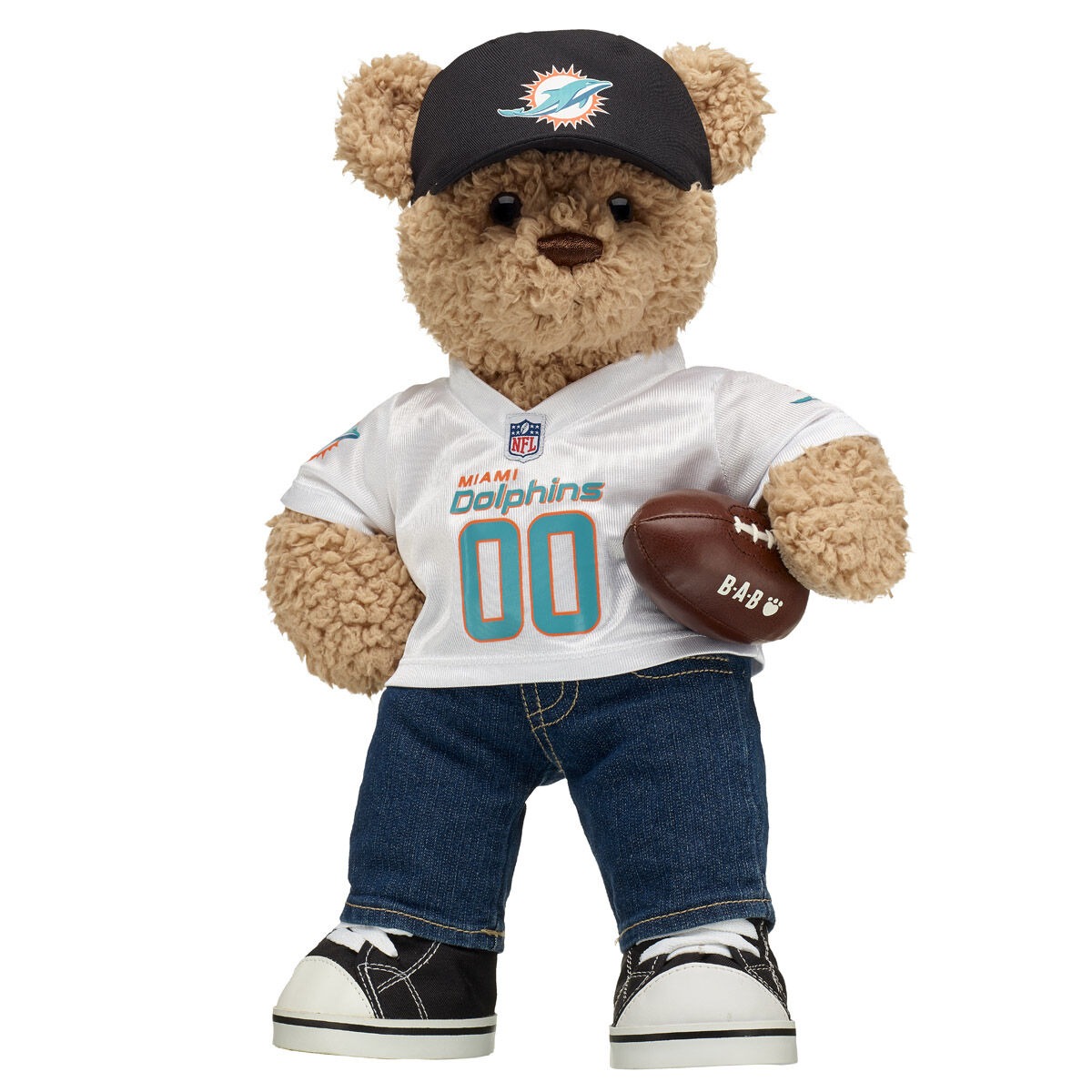 Timeless Teddy Bear Miami Dolphins Fan Hat and Football Gift Set